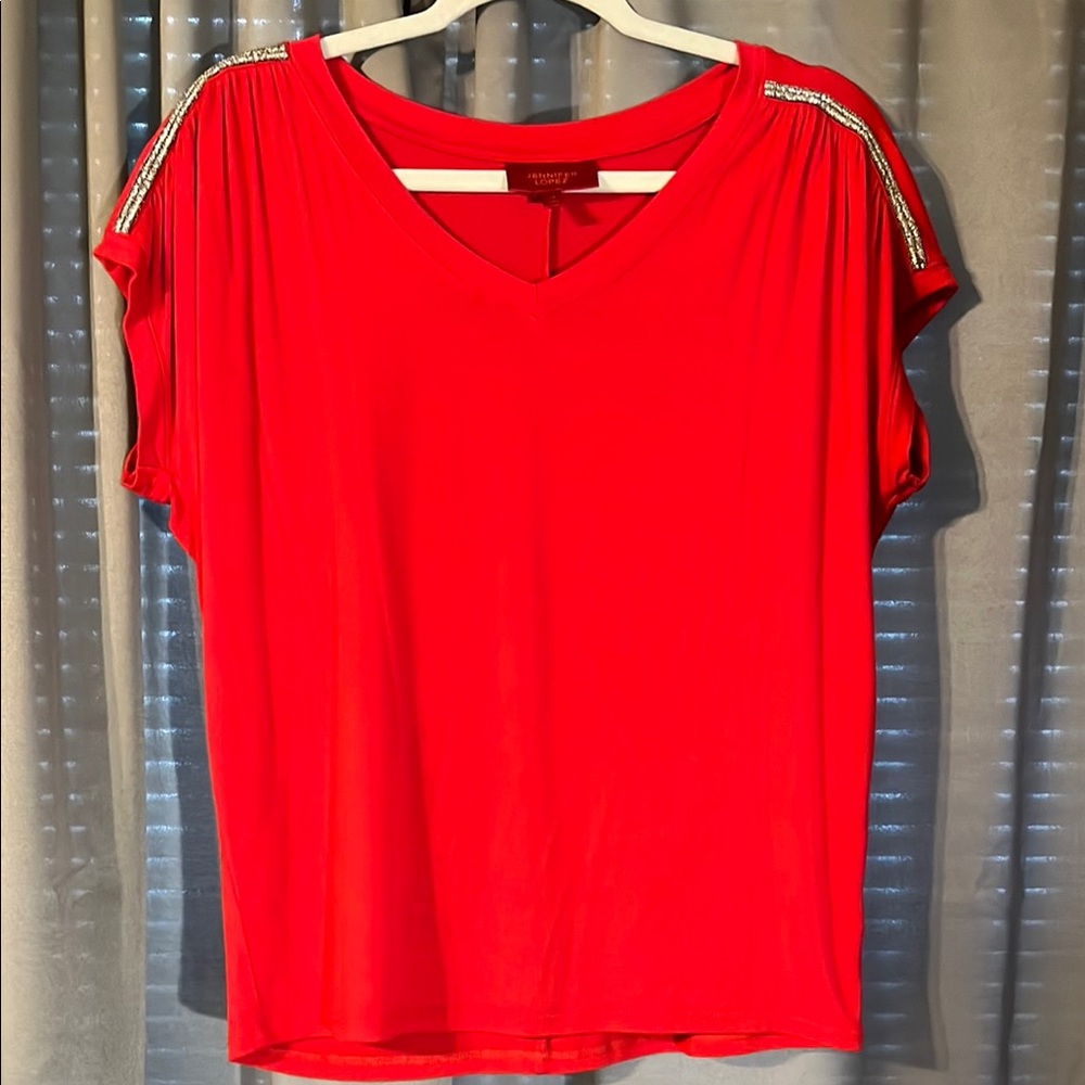 Women's Red Top with Embellished Shoulders
